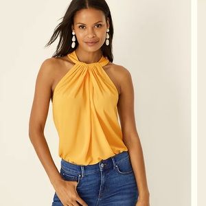 Ann Taylor Mixed Media Yellow Draped Halter Top